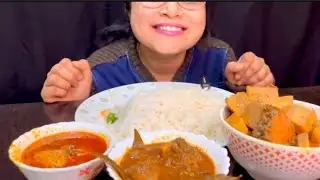 BIGBITES EATING RICE WITH MUTTON,RUI MACHER JHOL R KACHKOLA DIYE KATLA MACHER JHOL