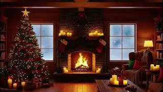 Peaceful Winter Cabin Ambience ❄ Warm Fireplace & Soft Christmas Bells 🎄
