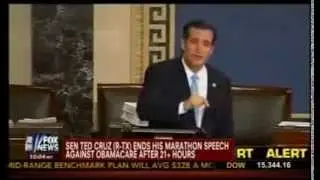 Sen Ted Cruz R TX Ends His Marathon Speech Against Obamacare After 21+ Hours