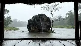Heavy Rain on Riverside Rock Shelter Ambience for Deep Sleep and Relaxing Nature ASMR