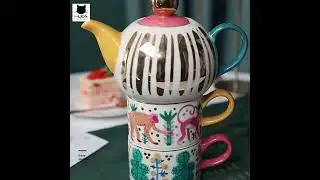Cute Exquisite Creative Colorful Hand-painted Ecofriendly Teatime Ceramic Tea Set Teapot with Cup