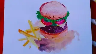 WATERCOLOUR PAINTING | EASY BURGER DRAWING FOR BEGGINNERS | #30daysartchallenge #shorts