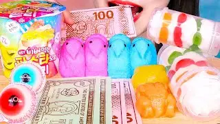 ASMR EDIBLE PAPER MONEY, PUSH SWEET BAR, PASTA JELLY 먹는 지폐, 밀당스윗바, 파스타젤리 먹방 CANDY EATING SOUNDS