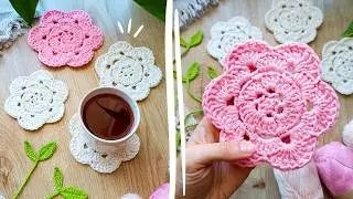 Crochet Easy Flower Coaster Step-by-Step