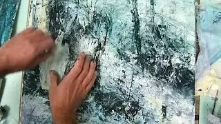 Monoprinting an abstract winter landscape with acrylic paint (timelapse)