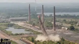 Stewartby Brickwork Chimneys being Demolished.