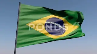 Brazilian Flag Waving In The Sky - 3D Animation