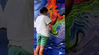 Painting a spacey comet, surreal landscape mural, street art, wall painting, art commission
