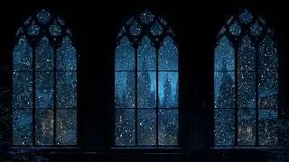 Hogwarts Castle Winter Window ❄️ Soft Wind & Falling Snow | 4K Sleep Ambience