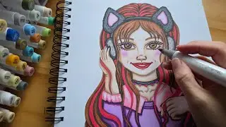 Drawing and Coloring a Cute Cat Girl, Felt-Tip Pens, Sketchbook