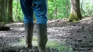 Black Dunlop Wellies in Squelchy Woodland Mud
