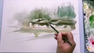 Serene Village Landscape in Watercolor | Relaxing Painting Process
