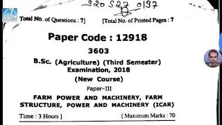 Form Power and Machinery icar paper 2018 / B.sc.Ag. 3rd sem MJPRU