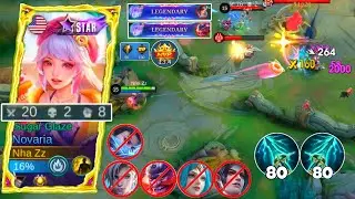 20 KILLS! 🔥  NOVARIA NEW SKY PIERCER 80 STACK 100% BROKEN IN SOLO RANKED! MOBILE LEGENDS