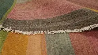 Vintage Shahsavan Persian Square Kilim with Vibrant Polychromatic Stripes - Rug & Kilim - 33384