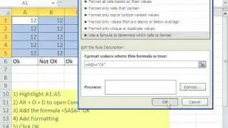 Excel Magic Trick 560: Conditional Formatting Select OK, Column Numbers Get Font White