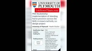 Fully Funded Research Opportunity in Health Sciences Apply online