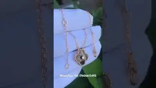 Custom Made Van Cleef Arpels Vintage Alhambra Necklace 18K Yellow Gold Onyx Stone With One Diamond