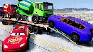 Flatbed Truck Mcqueen  Transportation with Truck   Pothole vs Car #25  BeamNG Drive
