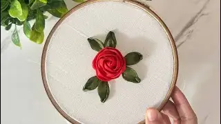 Red Flower Ribbon Embroidery Design 