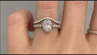Elegant Vintage Inspired Engagement Ring & Contoured Diamond Band Ring Set - Charleen & Catherine