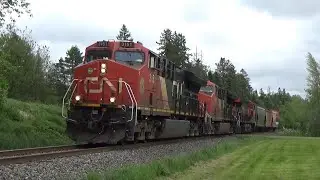 Three Engines for Three Cars?  Very Short Extra Potash Train CN 596 passing Boundary Creek, NB