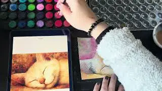 Watercolor Art Card Painting | Sleeping Cat Close-Up