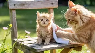 Mama Cat and Kitten&rsquo;s Funny Water Fight in the Garden 🌿💦 | Heartwarming & Cute Moments
