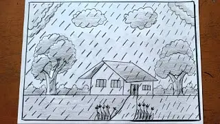 Rainy season drawing for kids/Rainy day drawing for kids/How to draw a rainy day scenery