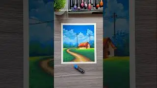 🏡 Simple Village Scenery Drawing with Oil Pastel #art #new #drawing