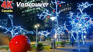🇨🇦【4K UHD】Ночная прогулка по городу,   🌌 Центр Ванкувера, Канада, декабрь 2021 г.