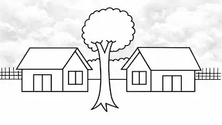 How to draw simple and beautiful Village Scenery | House And Tree Drawing Step by step |