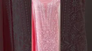 Coral pink Unstitched Pure Georgette Chikankari Suit. Worldwide Shipping.