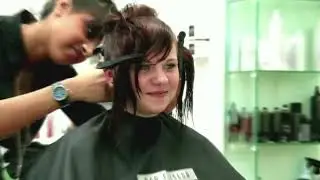 haircut long to short and brown hair  to red!!