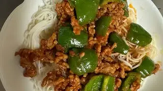 Bell pepper, ground pork, gochujang,omiboshi, sou sauce + somen or rice