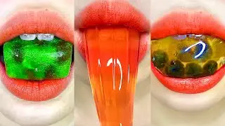 asmr ICE TAPIOCA PEARL BUBBLE TEA PEACH JELLY PUDDING DOLPHIN GUMMY BLUE MARSHMELLO eating sounds
