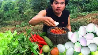 ASMR food Eating duck eggs show eating delicious with spicy chili sauce