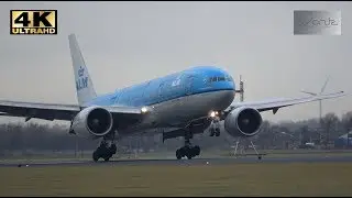 [4K] Plane Spotting at Schiphol Airport 03-02-2018 : Wet runways and a lot of heavies