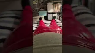 Wearing new PVC red  leggings