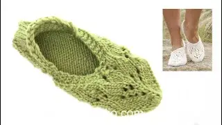 How to knit the slippers with lace pattern in DROPS 168-25
