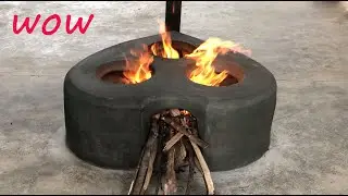 Creative Heart-shaped Smokeless Cement Kitchen 3 in 1 | Save firewood - DIY firewood stove