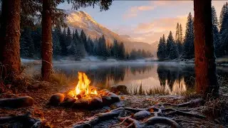 Forest Lake Campfire 🔥 Soft Fire Sounds & Jazz Piano for Deep Sleep