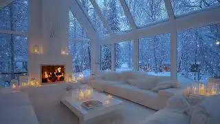 🌨️ Soft Winter Piano Background Music | Snowy Window & Cozy Fireplace Room for Relaxing Focus