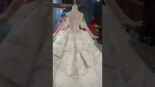 Off the shoulder ball gown long sleeve beaded lace wedding dress