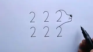 How To Draw Cute Dog With 2222 Double Number | How To Turn 2222 In Dog Drawing | Dog Drawing Art