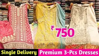 ₹ 750 3-Piece Readymade Dresses Cotton Organza shiffon Premium Collection || Falak The Boutique