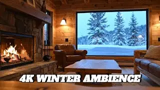 Cozy Winter Cabin & Relaxing Jazz Music ❄️ Warm Fireplace Ambience (1 Hour)