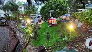 Relaxing garden railroad footage with model trains