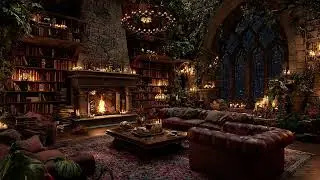 🔥 Medieval Fantasy Living Room Ambience | Rain & Fireplace Sounds for Sleep & Relaxation
