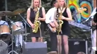 Rich Marsh on stage with the Booze Brothers at Monkton Park, Chippenham, mid 1990s.
